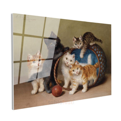 Henriette Ronner-Knip - Sepetteki Yavru Kediler Cam Tablo