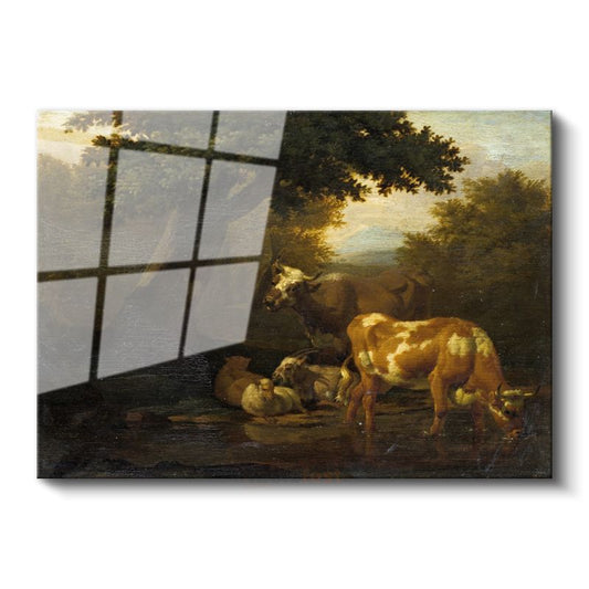 Aelbert Cuyp - Nehir Kenarında Sığırlar Cam Tablo