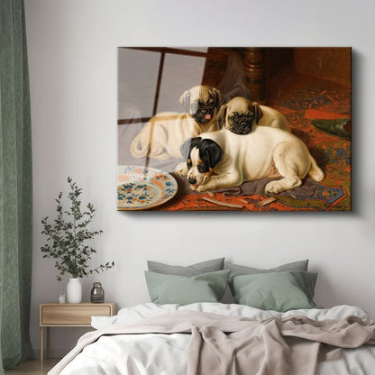 Henrietta Ronner-Knip - Üç Yavru Köpek Cam Tablo
