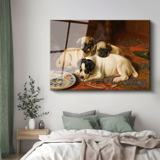 Henrietta Ronner-Knip - Üç Yavru Köpek Cam Tablo