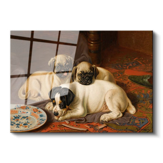 Henrietta Ronner-Knip - Üç Yavru Köpek Cam Tablo