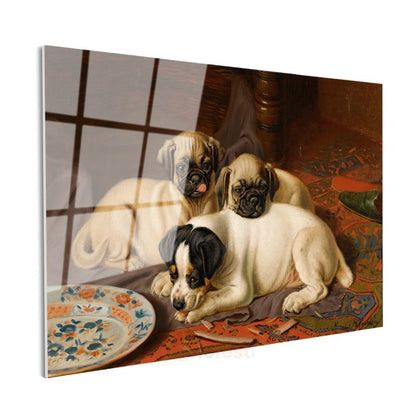 Henrietta Ronner-Knip - Üç Yavru Köpek Cam Tablo