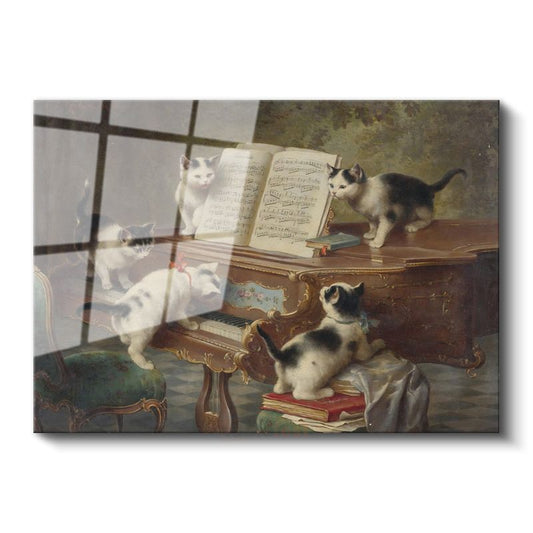 Carl Reichert - Piyano Başındaki Kediler Cam Tablo