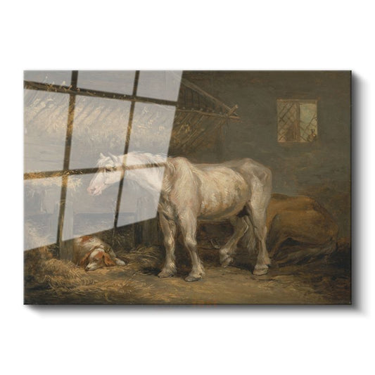 Rosa Bonheur - Ahırdaki Beyaz At Cam Tablo