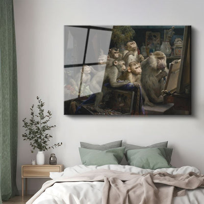 Gabriel von Max - Maymun Eleştirmenler Cam Tablo
