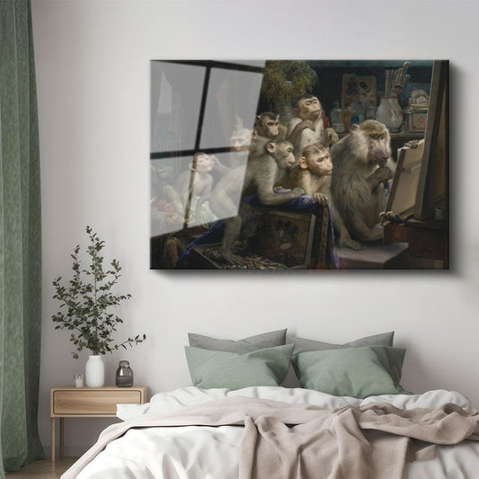 Gabriel von Max - Maymun Eleştirmenler Cam Tablo