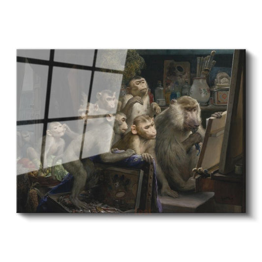 Gabriel von Max - Maymun Eleştirmenler Cam Tablo