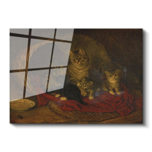 Henriëtte Ronner-Knip - Sepetteki Kediler Cam Tablo