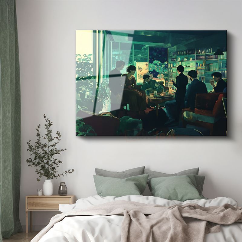 Jeremy Mann - Kitaplıklı Salon Cam Tablo