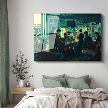 Jeremy Mann - Kitaplıklı Salon Cam Tablo