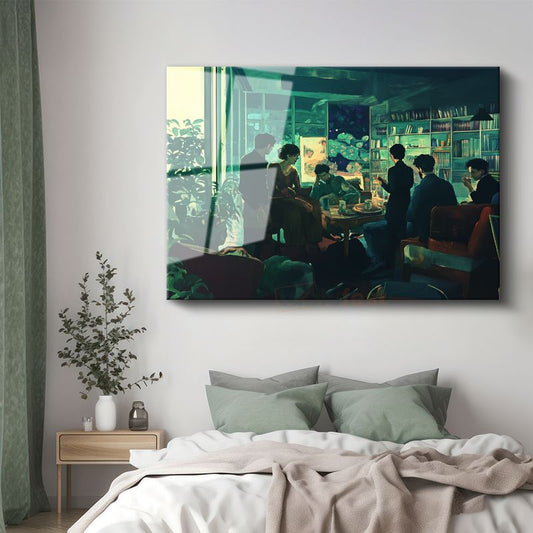 Jeremy Mann - Kitaplıklı Salon Cam Tablo