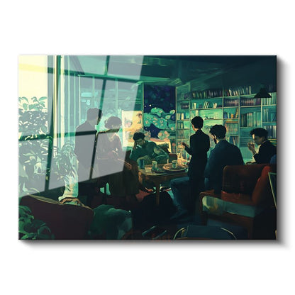 Jeremy Mann - Kitaplıklı Salon Cam Tablo