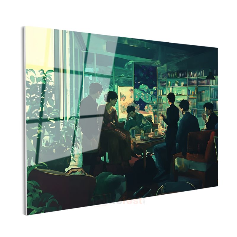 Jeremy Mann - Kitaplıklı Salon Cam Tablo