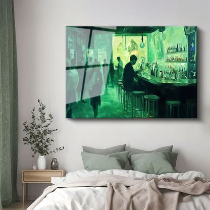 Jeremy Mann - Yeşil Bar Gece Cam Tablo