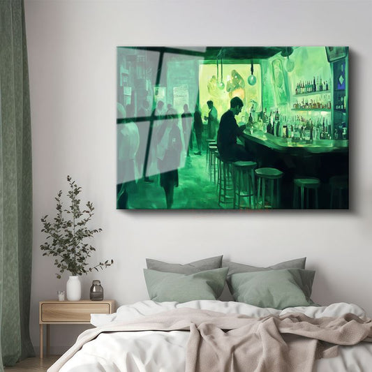 Jeremy Mann - Yeşil Bar Gece Cam Tablo