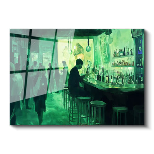 Jeremy Mann - Yeşil Bar Gece Cam Tablo