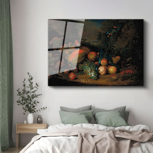 Abraham Brueghel - Egzotik Meyveler ve Kuşlar Cam Tablo