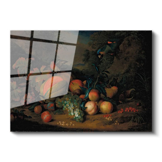 Abraham Brueghel - Egzotik Meyveler ve Kuşlar Cam Tablo