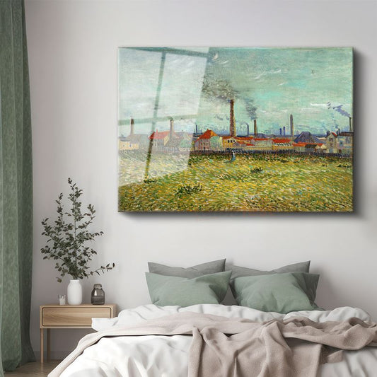Vincent van Gogh - Fabrikalar Manzarası Cam Tablo