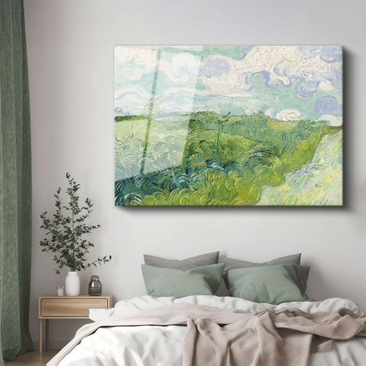 Vincent van Gogh - Yeşil Buğday Tarlaları Cam Tablo