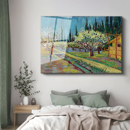 Vincent van Gogh - Çiçek Açan Meyve Bahçesi Cam Tablo