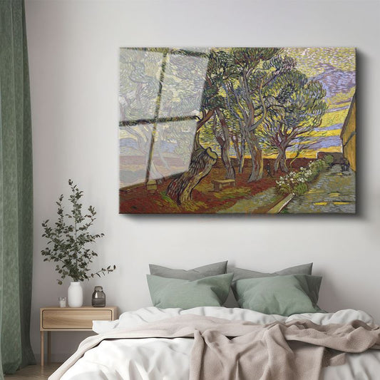 Vincent van Gogh - Hastane Bahçesindeki Ağaçlar Cam Tablo