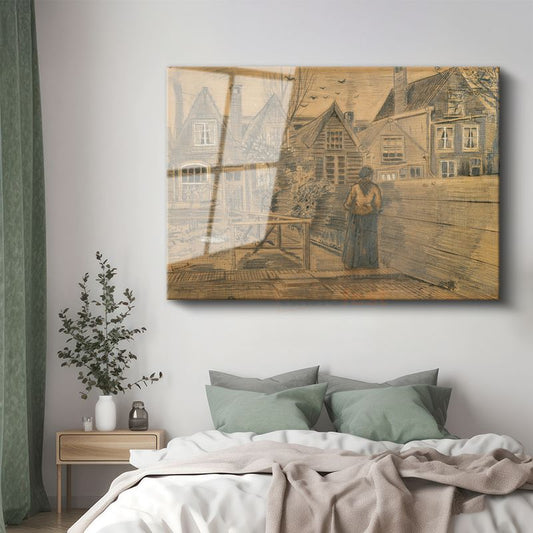 Vincent van Gogh - Antwerp'te Eski Evlerin Arka Bahçeleri Cam Tablo