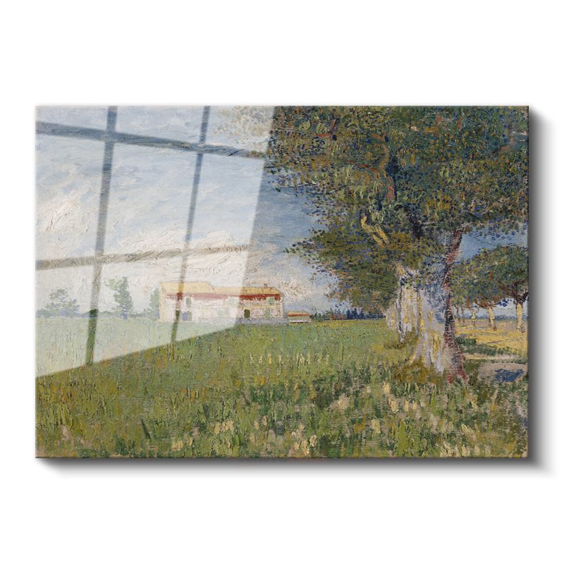 Vincent van Gogh - Buğday Tarlasında Çiftlik Evi Cam Tablo