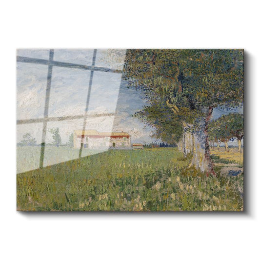Vincent van Gogh - Buğday Tarlasında Çiftlik Evi Cam Tablo