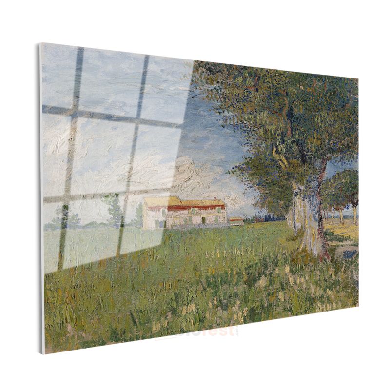 Vincent van Gogh - Buğday Tarlasında Çiftlik Evi Cam Tablo