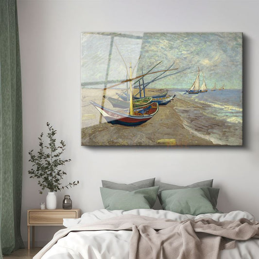 Vincent van Gogh - Saintes-Maries'deki Plajda Balıkçı Tekneleri Cam Tablo