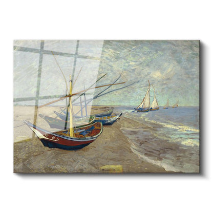 Vincent van Gogh - Saintes-Maries'deki Plajda Balıkçı Tekneleri Cam Tablo
