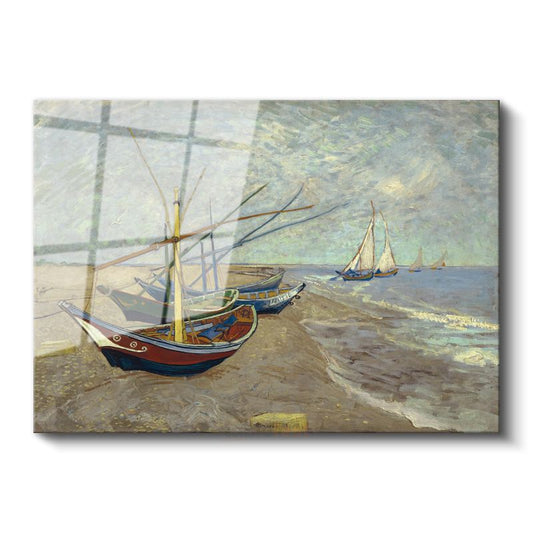 Vincent van Gogh - Saintes-Maries'deki Plajda Balıkçı Tekneleri Cam Tablo