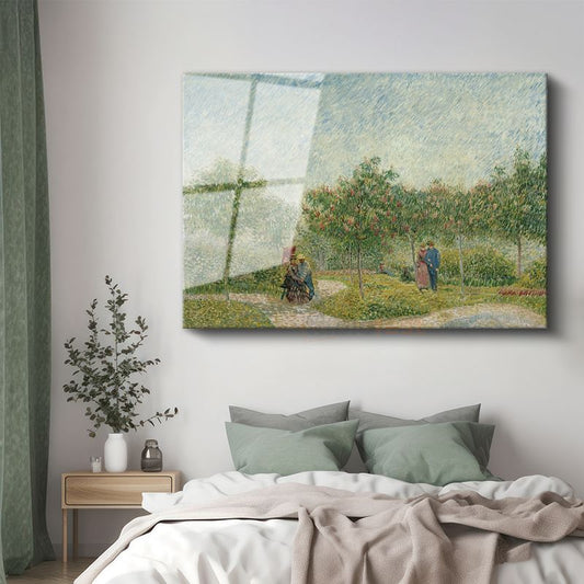Vincent van Gogh - Flört Eden Çiftlerle Bahçe Cam Tablo
