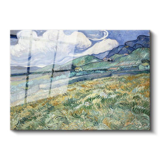 Vincent van Gogh - Saint-Rémy Arkasındaki Dağ Manzarası Cam Tablo