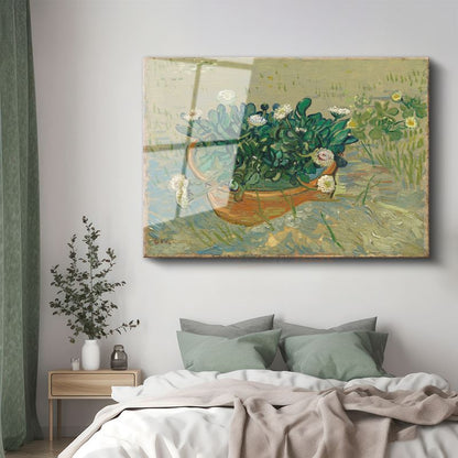 Vincent van Gogh - Saksıda Papatyalar Cam Tablo