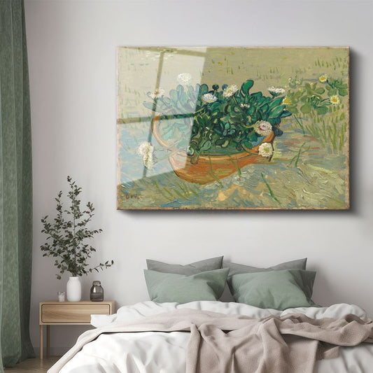 Vincent van Gogh - Saksıda Papatyalar Cam Tablo