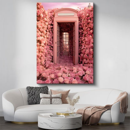 Pembe Gül Kapısı - Masalsı Çiçek Geçidi Kanvas Tablo