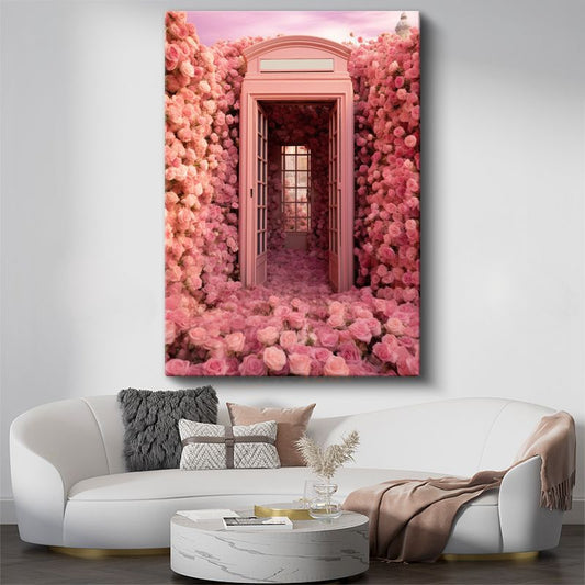 Pembe Gül Kapısı - Masalsı Çiçek Geçidi Kanvas Tablo