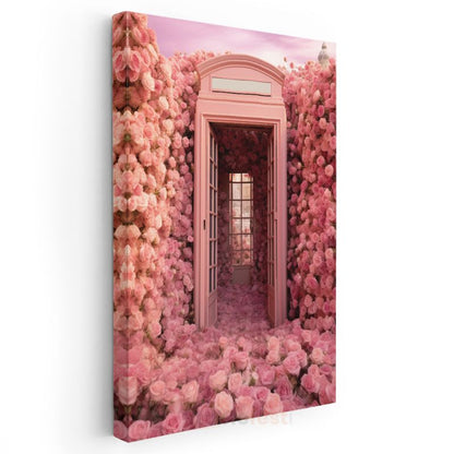 Pembe Gül Kapısı - Masalsı Çiçek Geçidi Kanvas Tablo