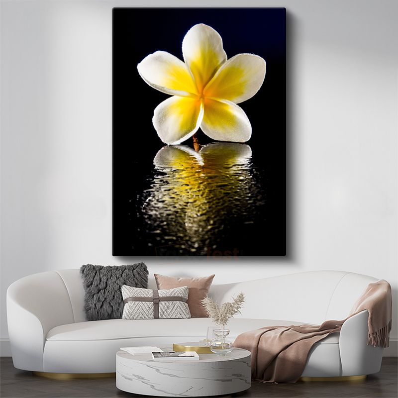 Plumeria Çiçeği - Siyah Fonda Yansıma Kanvas Tablo