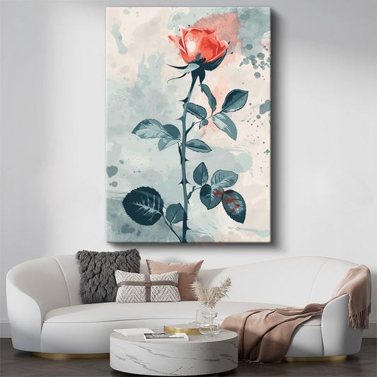 Mercan Gül - Minimalist Sulu Boya Çiçek Kanvas Tablo