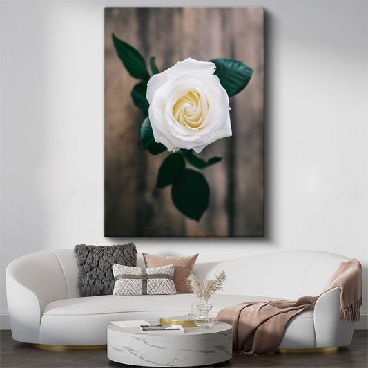 Beyaz Gül - Minimalist Çiçek Portresi Kanvas Tablo