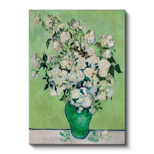 Van Gogh Gülleri - Yeşil Vazoda Beyaz Çiçekler Kanvas Tablo