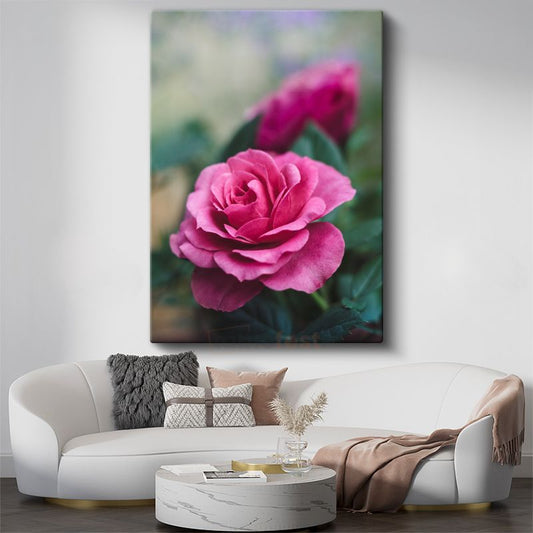 Pembe Gül - Romantik Çiçek Portresi Kanvas Tablo