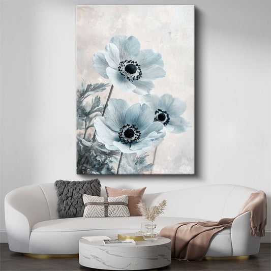 Buz Mavisi Gelincikler - Minimalist Çiçek Portresi Kanvas Tablo