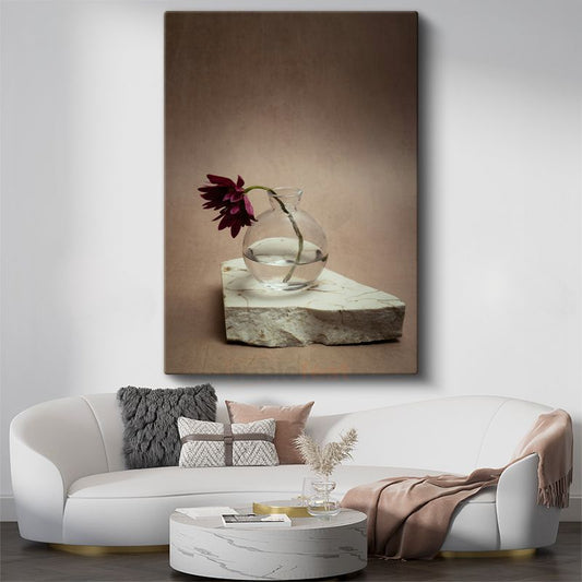 Bordo Gerbera - Minimalist Cam Vazoda Çiçek Kanvas Tablo