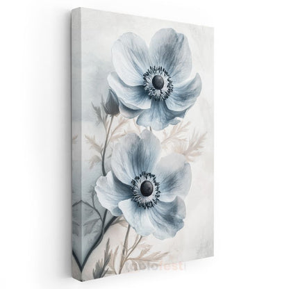 Mavi Anemonlar - Soft Pastel Tonlarda Çiçek İkilisi Kanvas Tablo