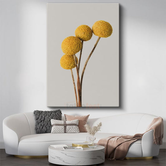 Minimalist Krizantem - Modern Sarı Yuvarlak Çiçek Kanvas Tablo