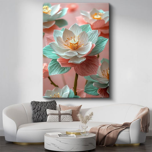 Pastel Nilüfer Çiçeği - Romantik Çok Katmanlı Kanvas Tablo